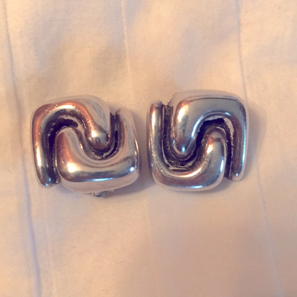 3/4” square clip on sterling silver earrings